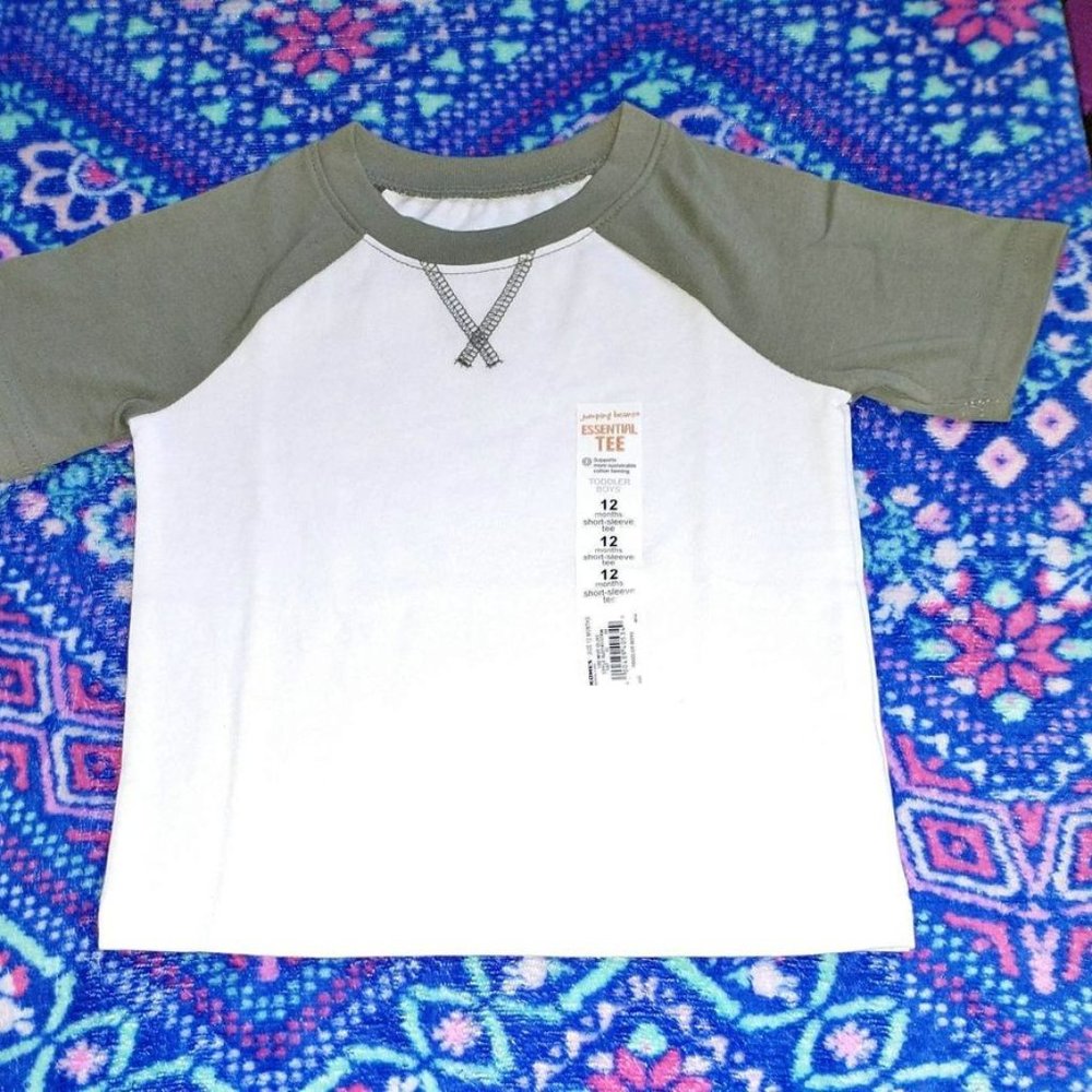JUMPING BEANS baby boy t shirt white olive 12 month k-332